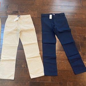 Children’s Place Boys Uniform Pants, Sizes 10 & 12 (stone, navy) NWT